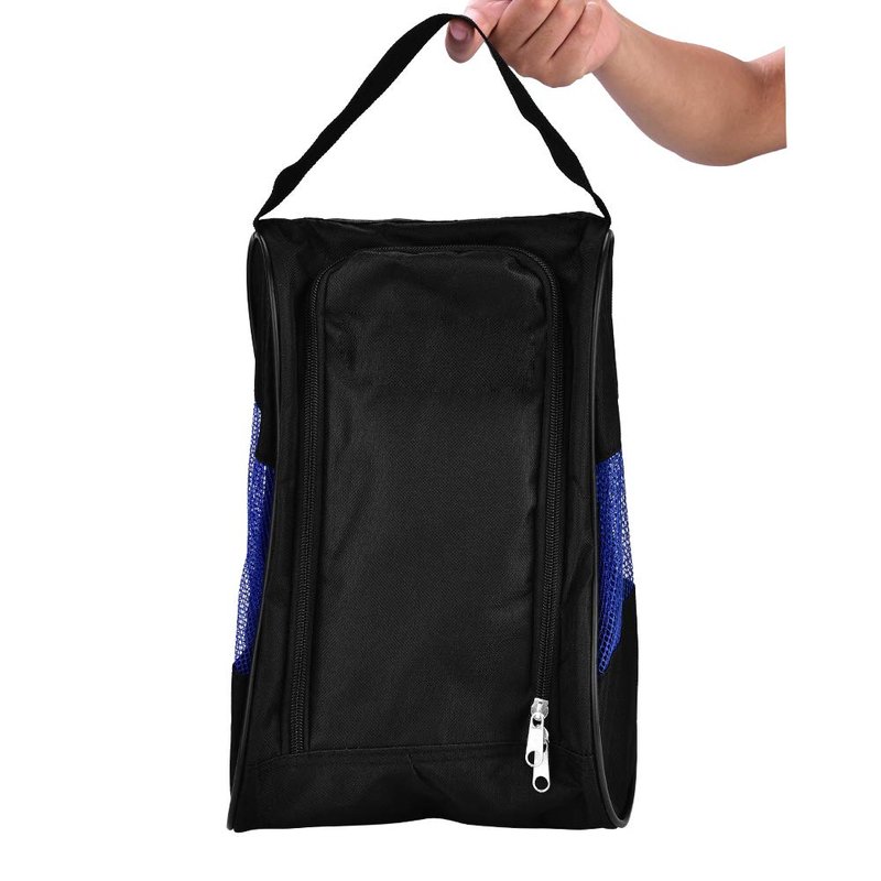 Portable Golf Shoes Bag Breathable Storage Organiser Zippered Shoe Bag with Pocket for Storing Sports Accessories Unisex(Black and Blue)