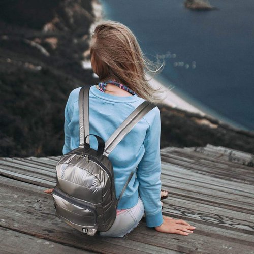 GBLQ PLUS Metallic Backpack 15 Inch, Super Lightweight Ultra Soft Nylon Shiny Fabric Casual Daypack, Metallic Blue Puffer