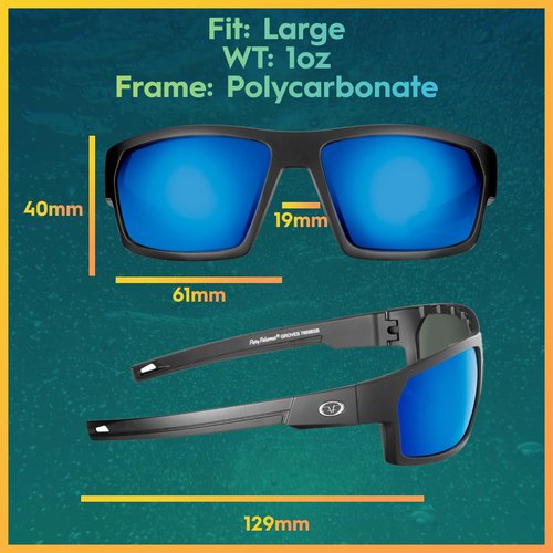 Flying Fisherman Groves Polarized Sunglasses for Men, Women, Fishing, Outdoor Sports, UV Protection | Matte Black Frame/Blue Mirror Lens (PN: 7869BSB)