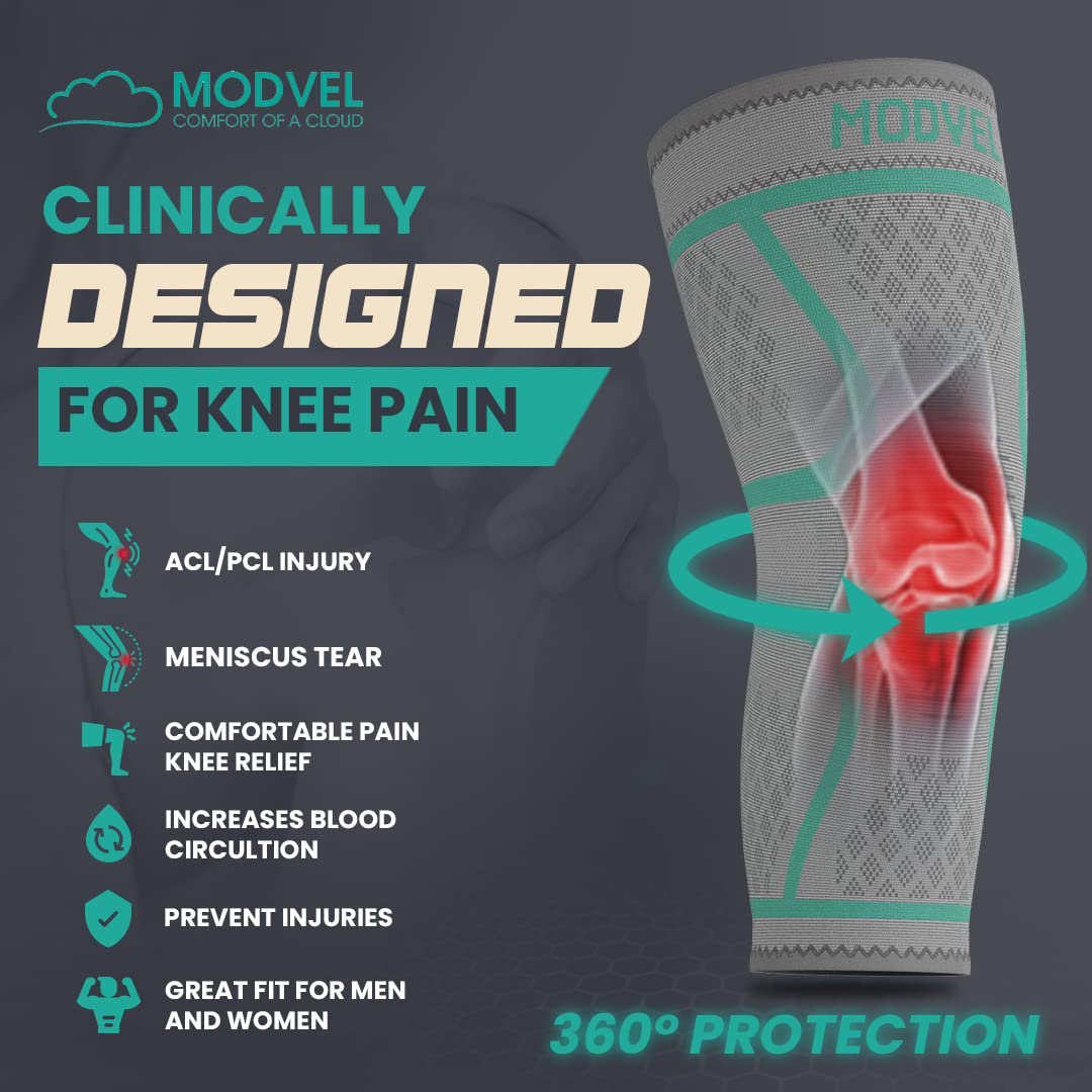Modvel Compression Knee Brace - 2-Pack Support Sleeves for Running & Pain Relief | Meniscus Tear & ACL Recovery