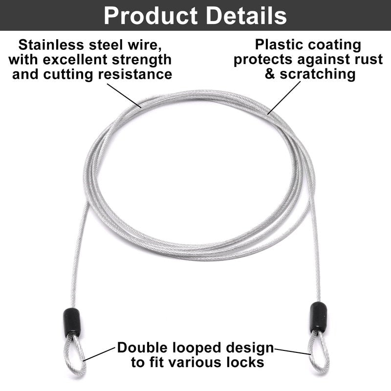 ZHMEINA 4PCS 6.6Ft Silver Long Security Cable Lock, 2.5mm Security Cables with Loops Double Loops Steel Bike Lock Cable Long Cables Locks Wire for Outdoor Clothesline Luggage