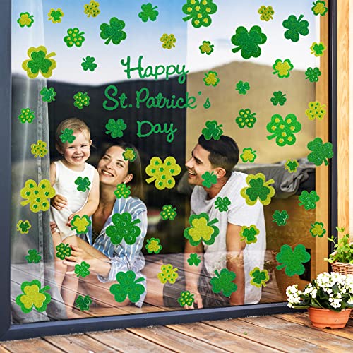 St. Patrick's Day Window Clings - 4 Sheets Glitter Shamrock Decals