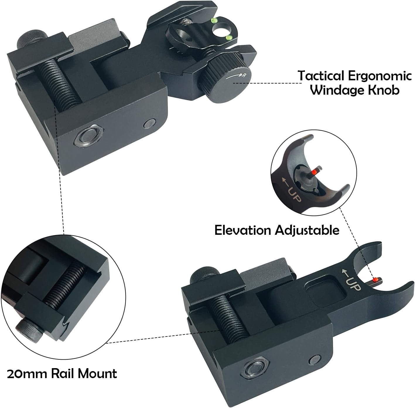 Skiennix Flip Up Front and Rear Sights - Fiber Optic Iron Backup Sights with Green & Red Dots