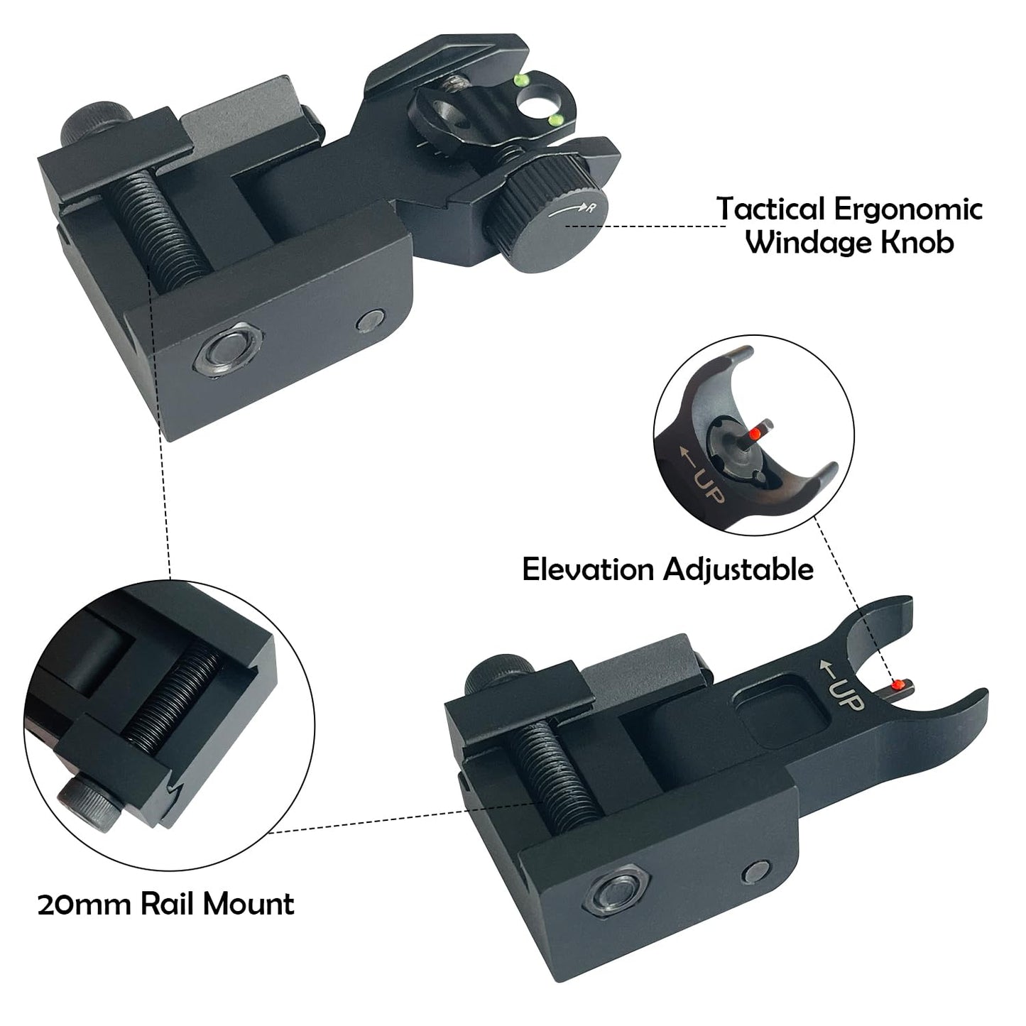 Socpuro Flip Up Front and Rear Sights, Fiber Optic Iron Sight Backup Sight with Green & Red Fiber Optics Dots