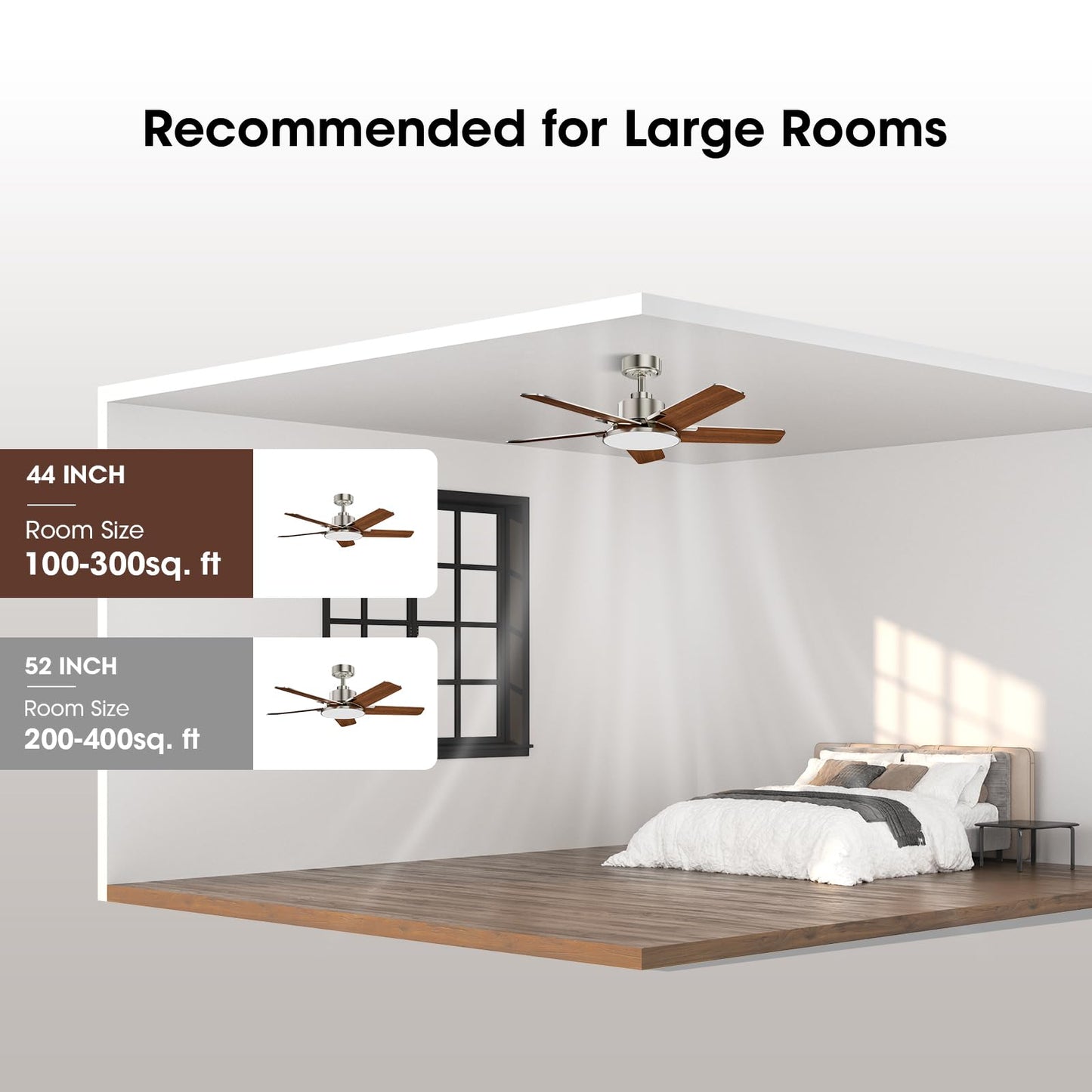 Fanbliss 44 Inch Ceiling Fans with Lights, Modern Nickel Ceiling Fan with Dimmable LED, 6 Speeds, Timer, Quiet Reversible DC Motor, Remote Control Ceiling Fan for Bedroom, Living Room and Kitchen