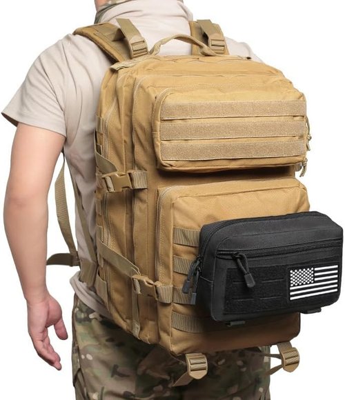 **Skiennix Tactical MOLLE Admin Pouch - Laser Cut EDC Utility Bag with US Flag Patch & Keychain**