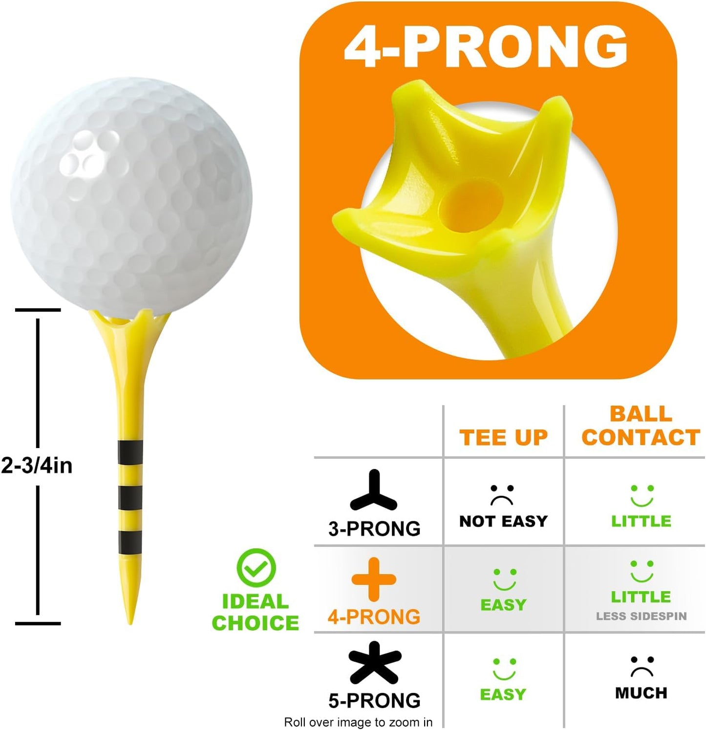 Professional Plastic Golf Tees - 100 Pack | Enhanced Durability & Stability, 3-1/4" & 2-3/4" Sizes