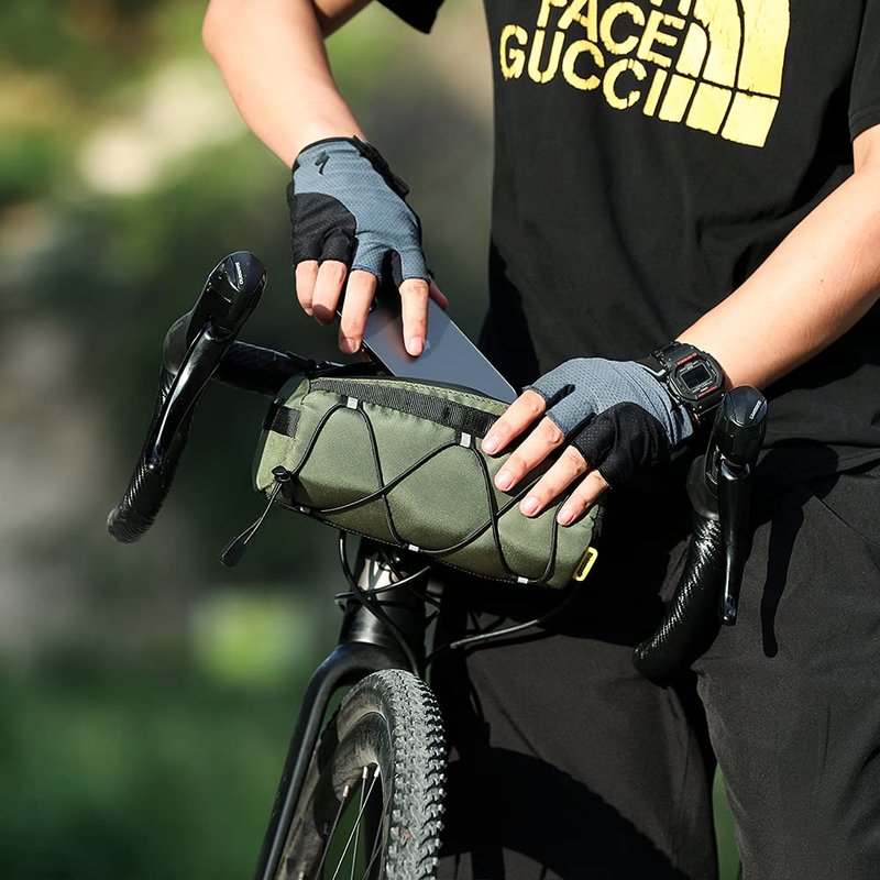 Rhinowalk Bike Handlebar Bag, Bicycle Front Bag Frame Storage Roll Bag Mountain Road Bikes Commuter Shoulder Bag Professional Cycling Accessories-Green