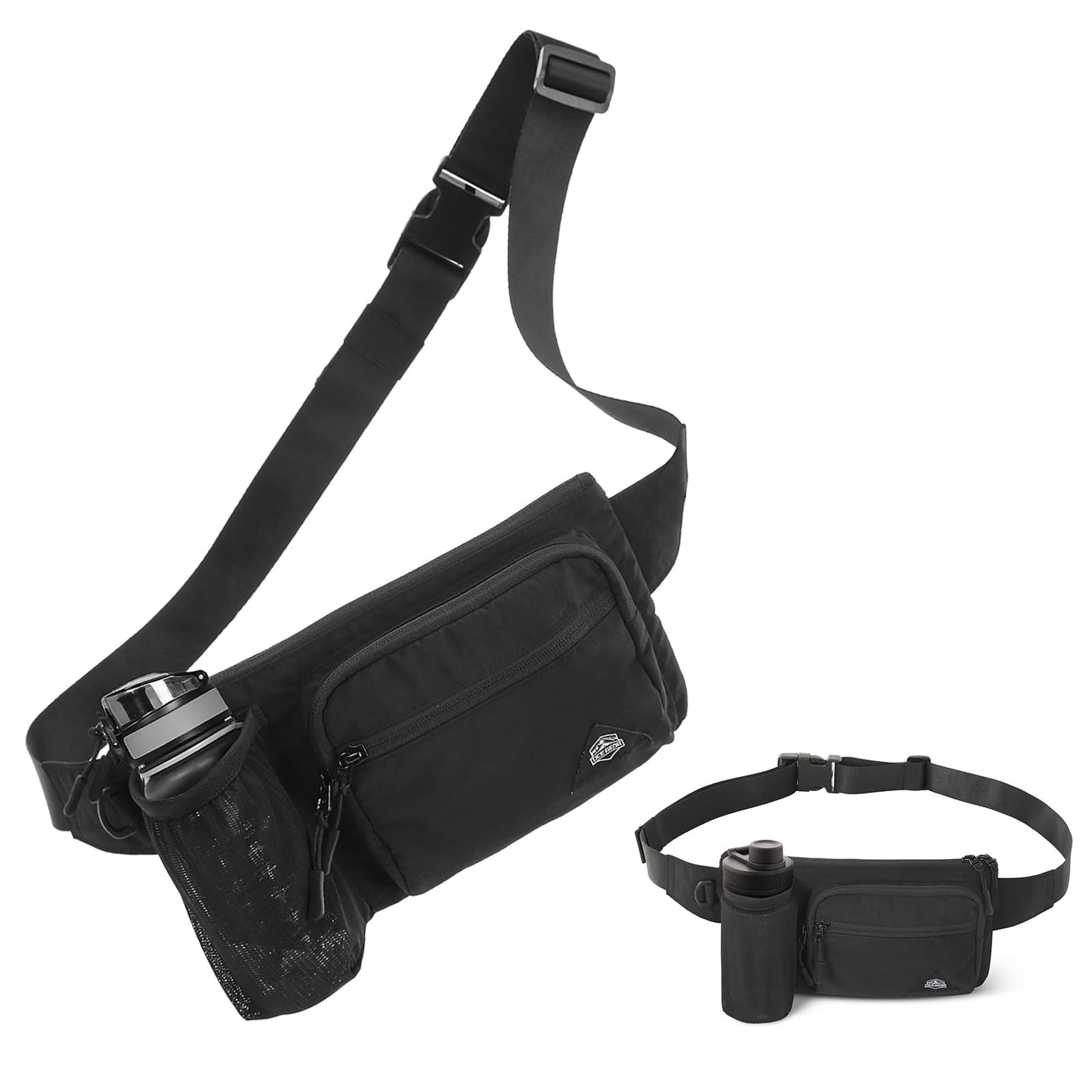 OCE GEAR Waist Pack with Water Bottle Holder for Men Women Waist Bag Running Waist Pack Waterproof for Outdoor Travel Cycling Climbing Walking Fit All Phones (Bottle Not Included)(Black)