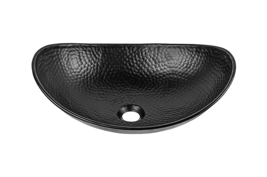 Monarch Abode 19-Inch Hand Hammered Matte Black Aluminum Harbor Vessel Bathroom Sink, Bathroom Vessel Sink, Above Counter Bathroom Sink Bowl for Vanity or Powder Room