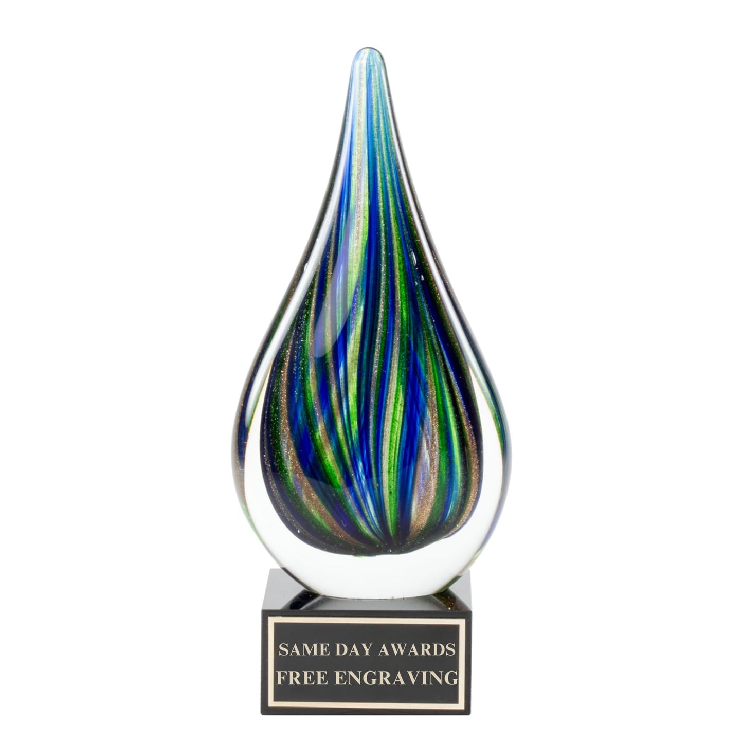 Same Day Awards Green Drop Art Glass Award