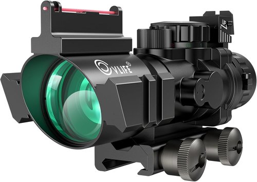 CVLIFE 4x32 Prism Hunting Rifle Scope - Illuminated Red, Green & Blue Reticle with Fiber Optic Sight