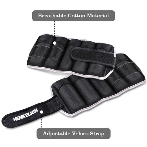 Henkelion 1 Pair 10 Lbs Adjustable Ankle Weights For Women Men Kids, Strength Training Wrist And Ankle Weights Set For Gym, Fitness Workout, Running, Lifting Exercise Leg Weights - each 5 Lbs Black