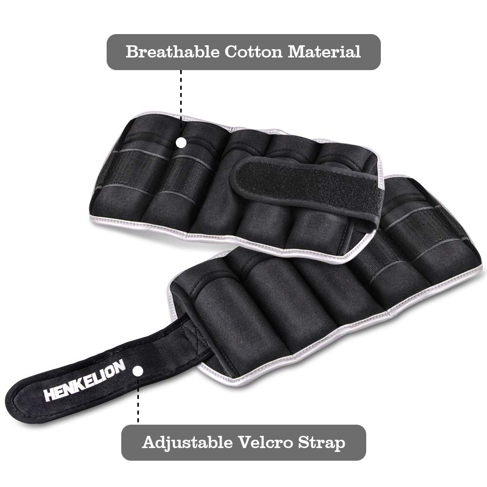 Henkelion 1 Pair 4 Lbs Adjustable Ankle Weights For Women Men Kids, Strength Training Wrist Weights Ankle Weights Set For Gym, Fitness Workout, Running, Lifting Exercise Leg Weights - each 2 Lbs Black