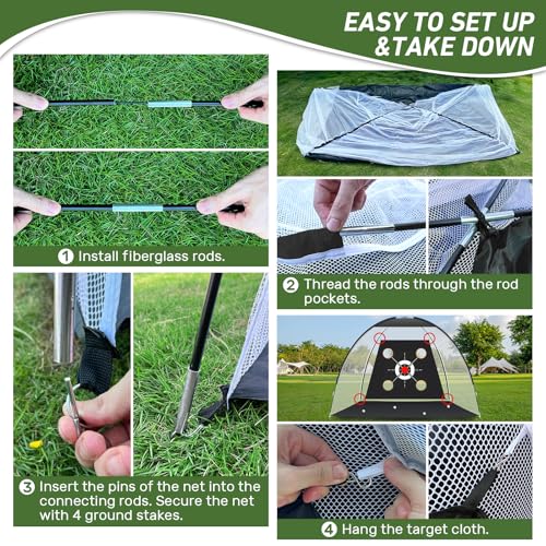 10x7FT Golf Practice Net with Hitting Mat and 5 Balls