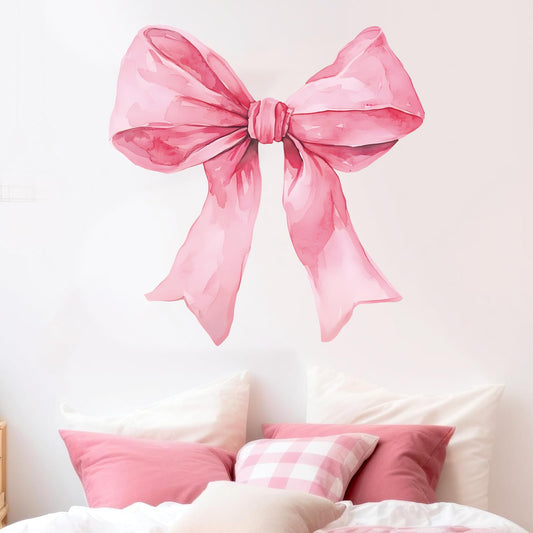 JarThenaAMCS Large Pink Bow Wall Stickers Trendy Bow Knot Wall Window Decals Watercolor Room Mural Stickers for Coquette Party Home Girls Bedroom Nursery Decor