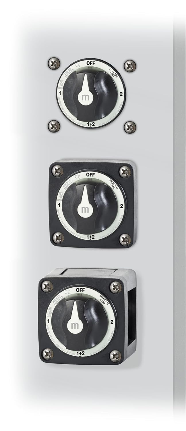 Blue Sea Systems Mini Battery Switch - 3-Position, Black | Durable 6008200 m-Series Design