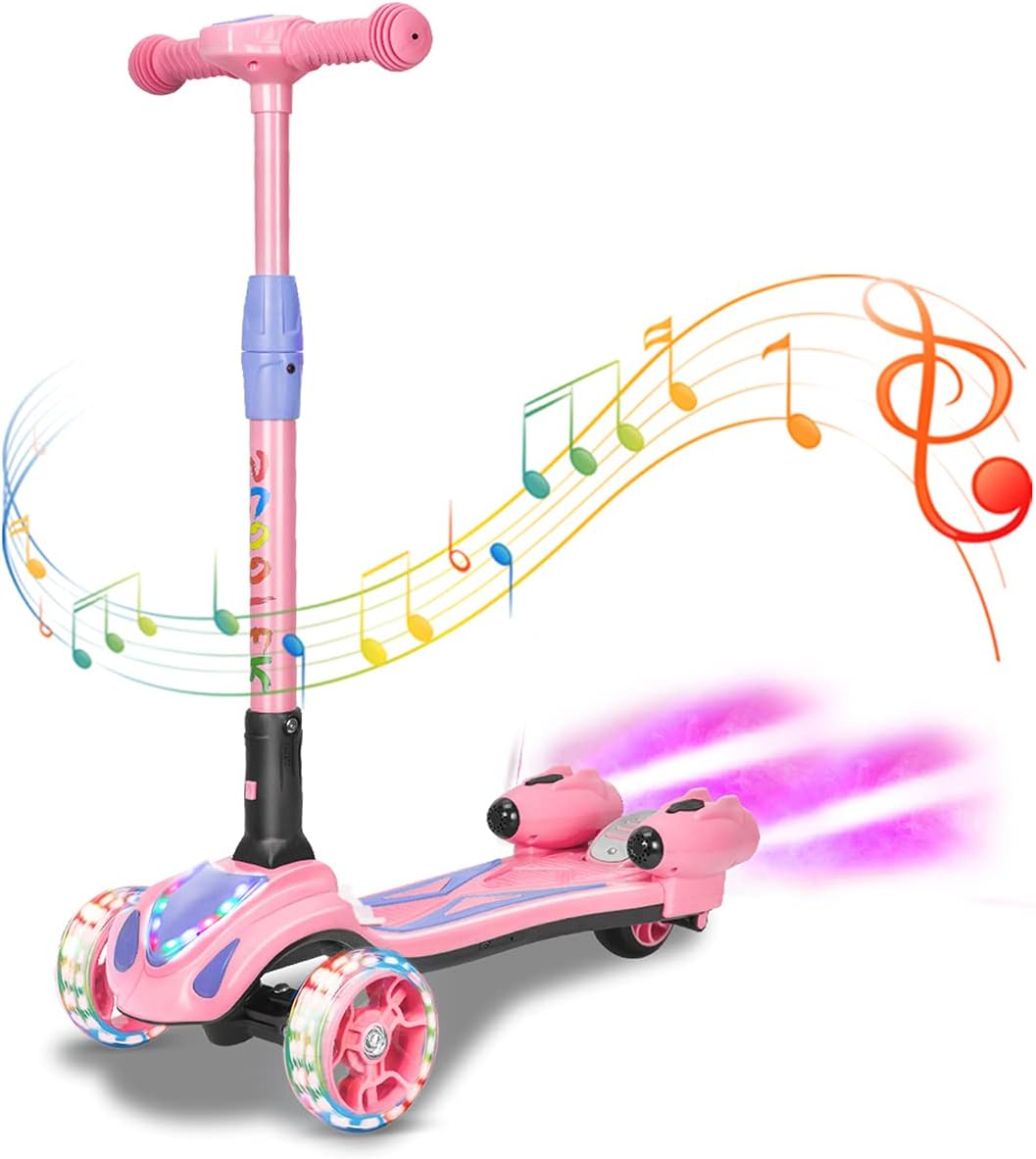 Skiennix 3-Wheel Kids Scooter - Bluetooth Music Speaker & LED Lights | Foldable Aluminum Alloy T-Bar for Ages 3-10