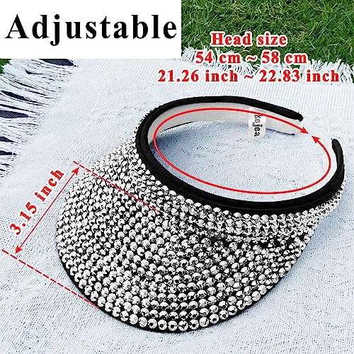 Kejea Women Men Sun Visor Hat Silver Black Adjustable Rhinestone Bling Sports Beach Cap 6 3/4-7 1/4