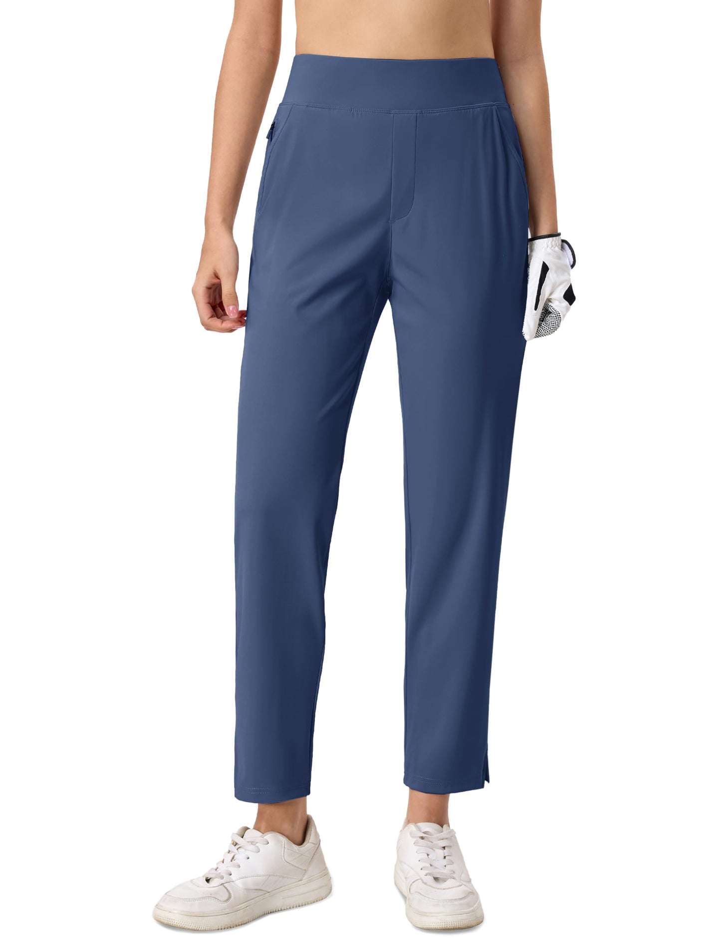 MAGCOMSEN Women's Work Pants Stretch Ankle Dress Casual Slack Lightweight High Waisted Golf Capris Summer Pants Blue, L