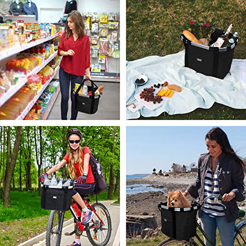 Dog Bicycle Basket - Front Handlebar Folding Basket - Black
