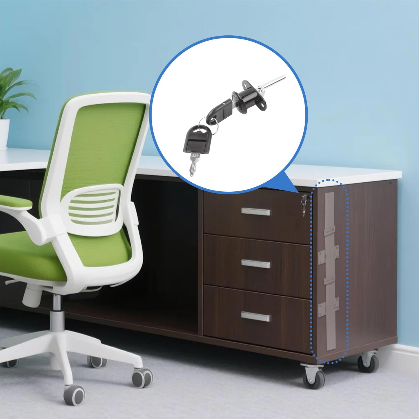 HOWDIA 2 Pcs - Drawer Lock Cabinet Locks with Keys, Zinc Alloy Desk Locks File Cabinet Lock for Wardrobe Furniture Locker Showcase with 2 Key 19mm (Black, Keyed Different)