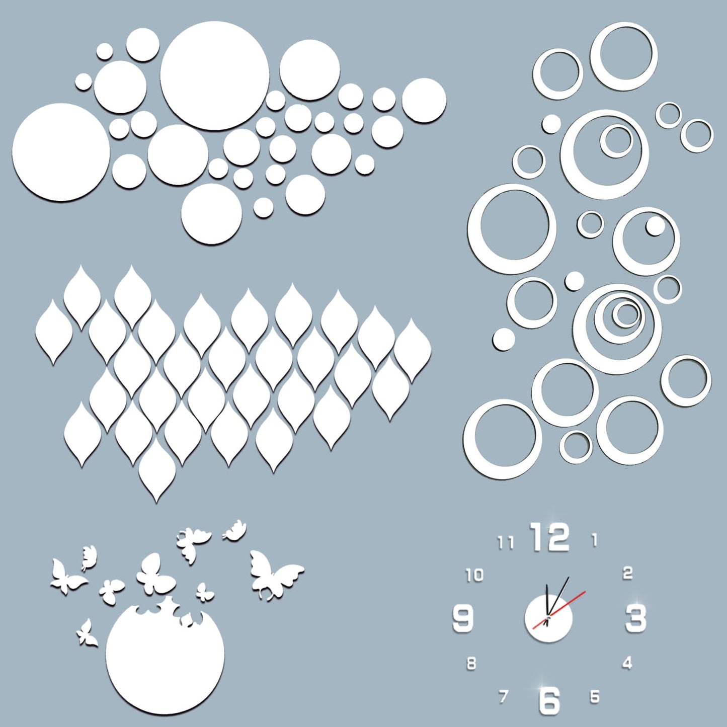 [Buy One Get Five] Acrylic Mirror Wall Stickers, 3D Teardrop Removable DIY Teardrop Peel and Stick Mirror Wall Decal Set for Living Room Bathroom Home Office Background Decorations (Silver)