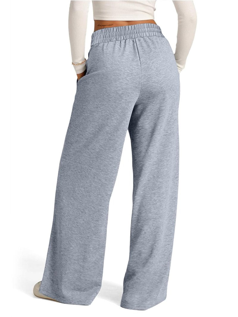SOFIA'S CHOICE Women's High Waist Drawstring Sweatpants with Pockets Loose Straight Leg Lounge Pant Grey-N Large