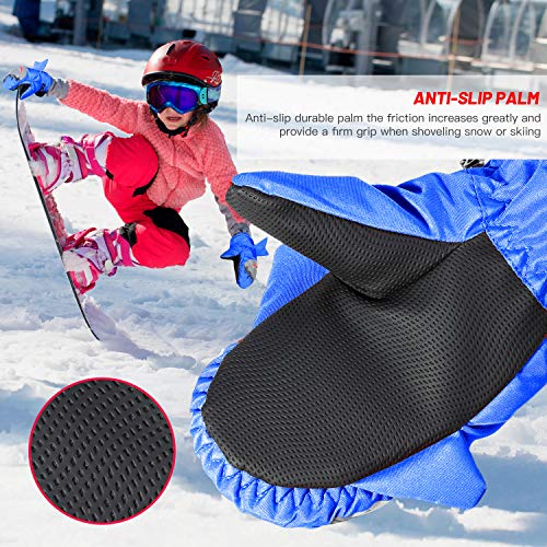 Winter Ski Gloves for Kids - Warm Easy-On Mittens, Blue02, 4-6Y