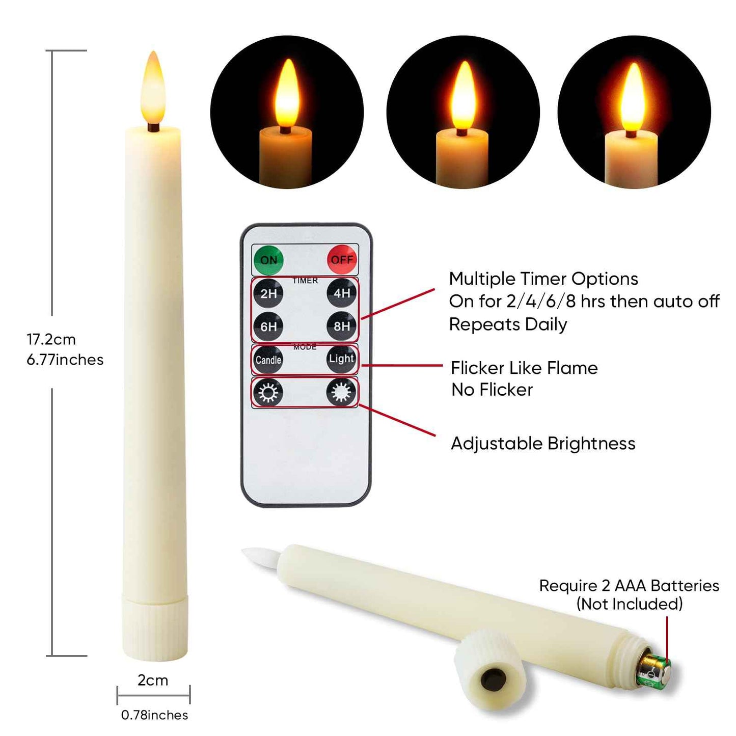Homemory 6.7 Inches Flameless Taper Candles with Remote Timer Dimmer, Led Flameless Candlesticks Short Taper Candles, Flickering Battery Operated Candlesticks for Xmas Wedding Home Decor, Ivory, 6 Pcs