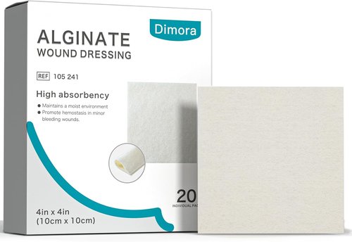 Dimora Calcium Alginate Wound Dressing - Soft, Highly Absorbent 4'' x 4'' Sterile Bandages | 20 Pack Non-Stick Gauze