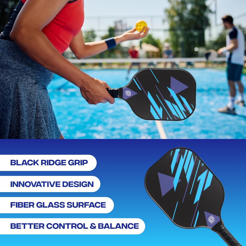 Sevko Pickleball Paddles Set of 2 - Fiberglass Surface Pickleball Paddles Set - 4 Pickleball Balls, & Carry Bag, Pickle Ball Paddle (Sky Blue)