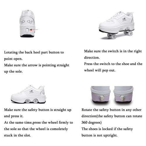 2-in-1 Roller Skates & Sneakers Unisex Retractable Wheels Outdoor Fun & Fitness Kick Roller Shoes