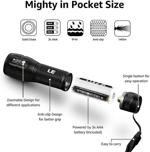 Lighting EVER LED Flashlight - Bright & Durable with AAA Batteries | Pack of 48