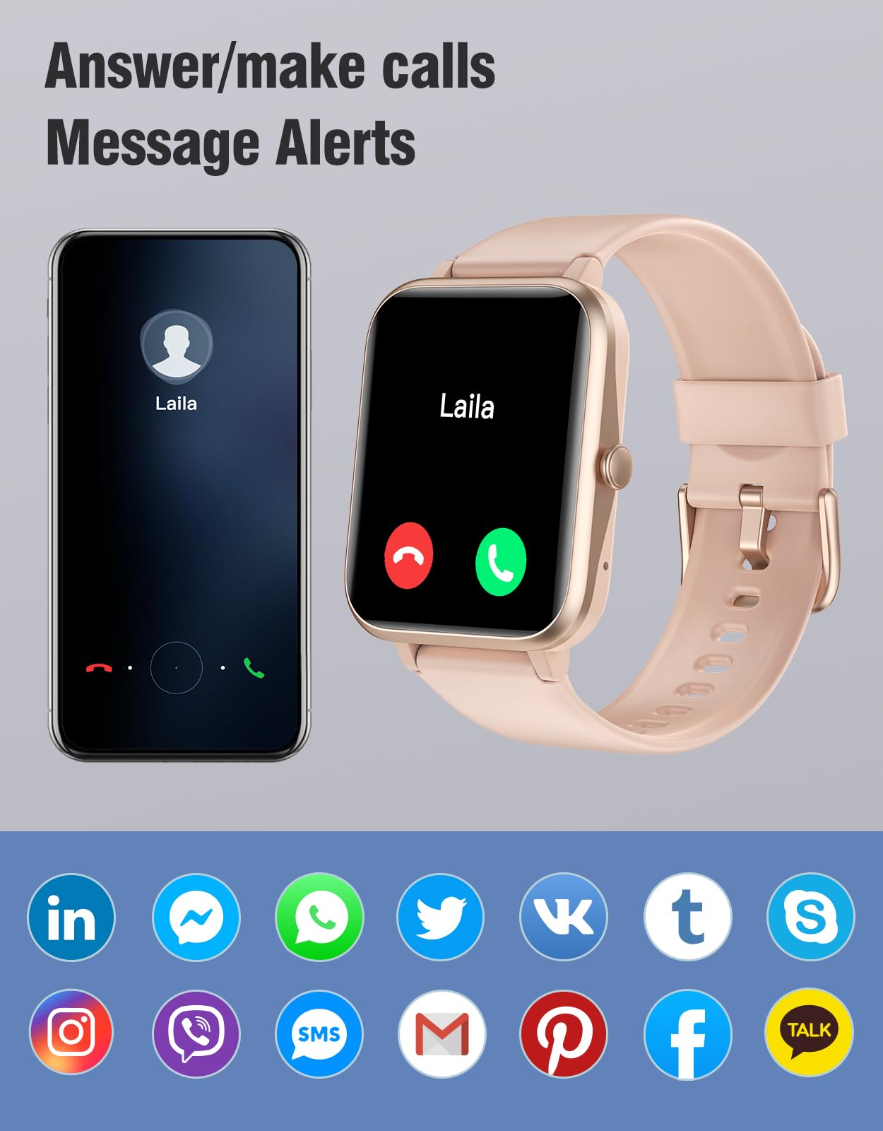 Fitness Tracker Fitness Watches for Women Men (Make/Answer Calls), 1.85" Smart Watch for iPhone/Android Phones, Heart Rate/Sleep Monitor Steps Tracker Watch Pedometer IP68 Waterproof (Pink/gold)