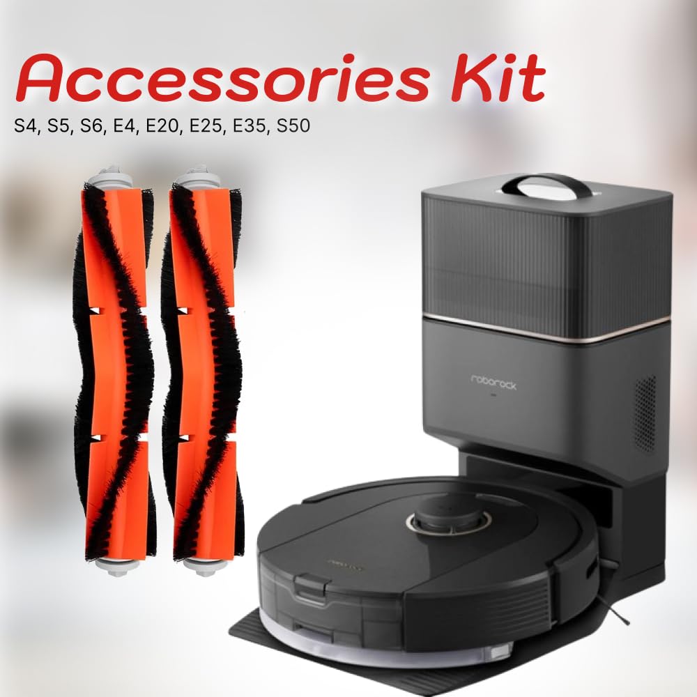 Accessories Kit Compatible With Roborock S4, S5, S6, E4, E20, E25, E35, S50 - Main Brush x2, Filter x4, Mop x4, Side Brushes x6, Water Valve x6 - Replacement Parts by Apex Essentials