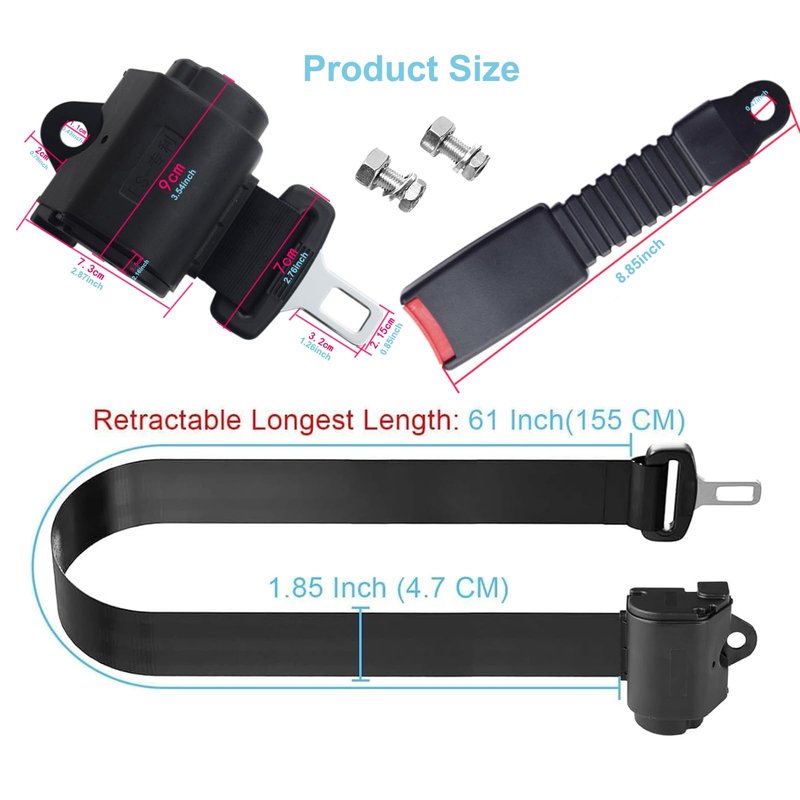 Courage Joy Kindness Retractable Golf Cart Seat Belts Kit,61" 2 Point Adjustable Seat Belts Universal Seat Belts for Golf Carts EZGO, Yamaha, Club Car, ICON, Star, Zone Golf Carts, Go Kart, Forkliftr