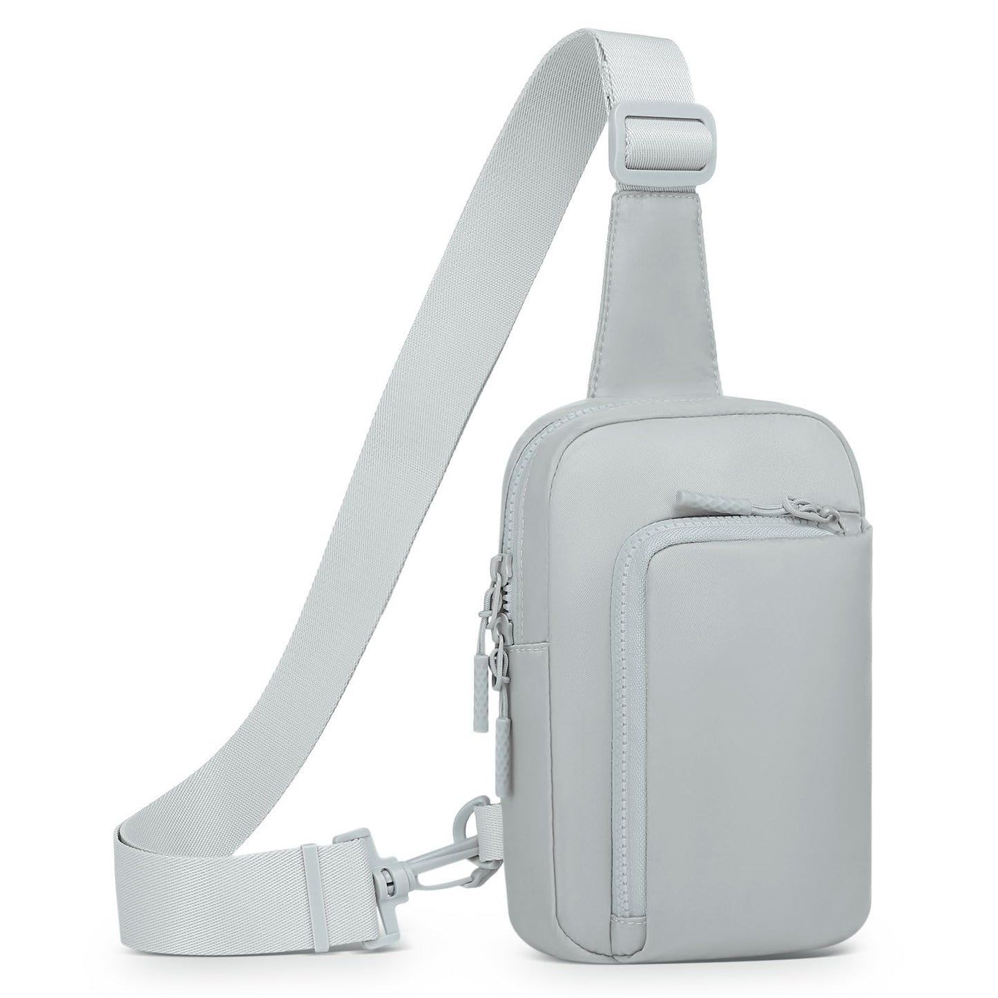 SUIKIHUM Mini Sling Bag for Men Women, Crossbody Fanny Packs Fits for 6.3" Phone, Reversible Nylon Chest Bag for Travel Running Hiking (Light Grey)