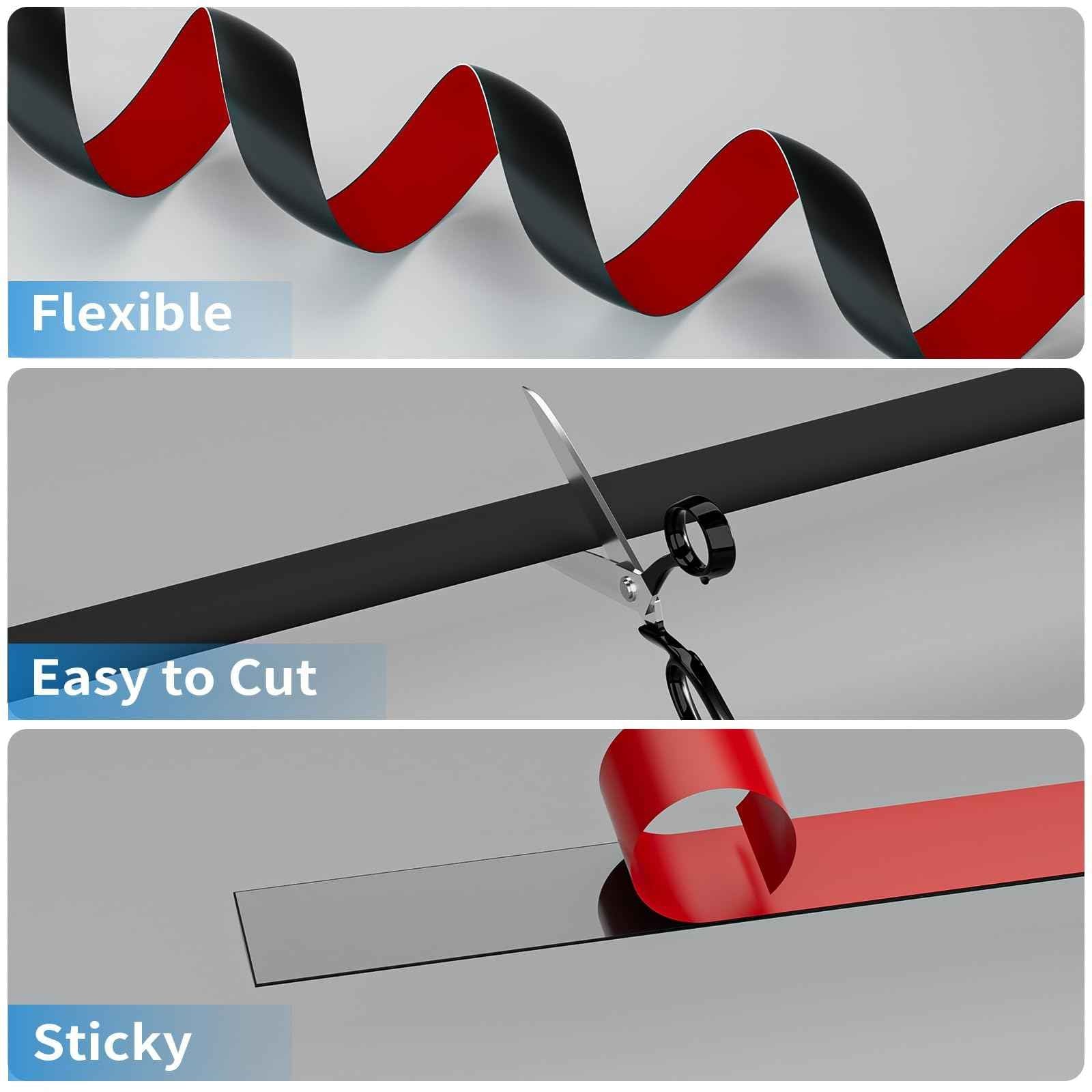 Greymond Floor Transition Strip - Self Adhesive Vinyl Flooring Trim for Carpet, Tile & Gaps, Threshold Cover Molding (10ft x 1.57in, Black)