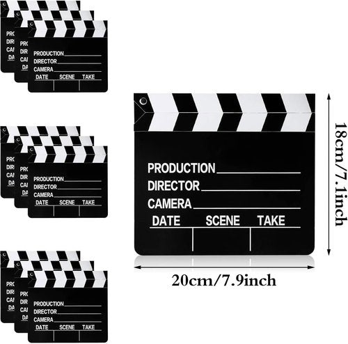 BBTO Movie Film Clap Board - 10 Pieces, 7 x 8 Inch Writable Director's Clapper for Action Scenes | Black & White