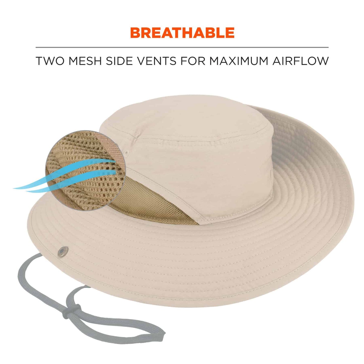Ergodyne unisex adult Lightweight Ranger - Mesh Paneling Sun Hat, Khaki, Large-X-Large