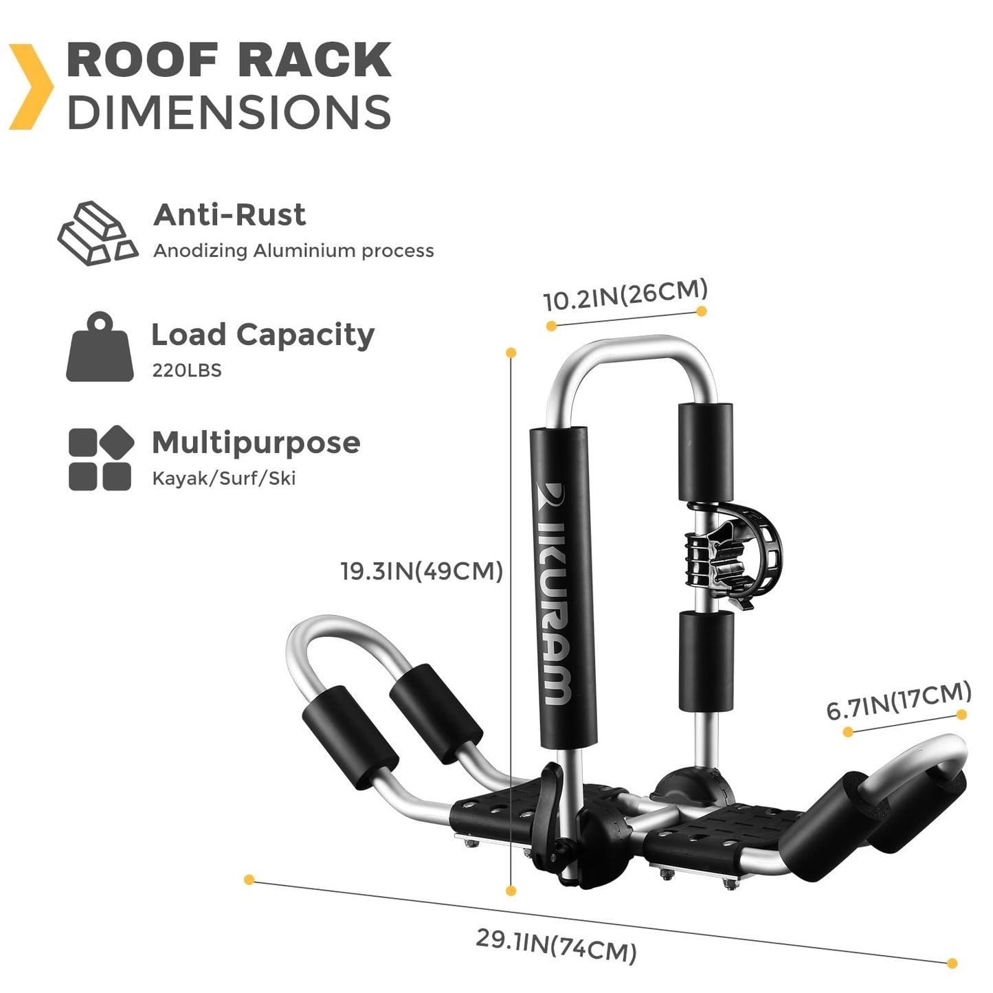 IKURAM R Aluminum Kayak Roof Rack Folding J-Style Universal 4-in-1