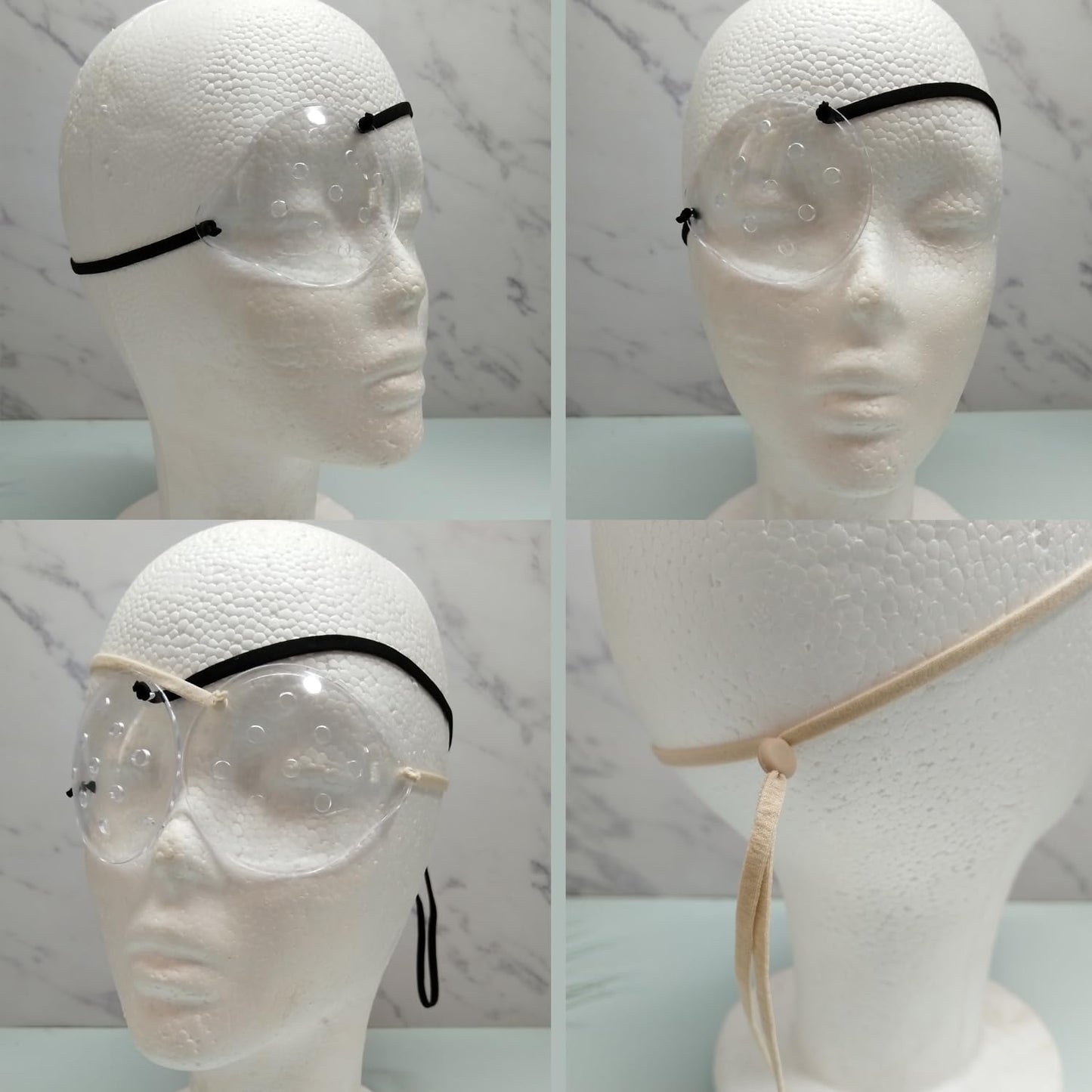 AMZVIO 2pcs Eye Shield After Cataract Surgery,Eye Shield for Sleeping after Surgery,Extended Elastic Band Longer & Wider for Adults Eye Protector Clear Eye Patch (Black+Beige)