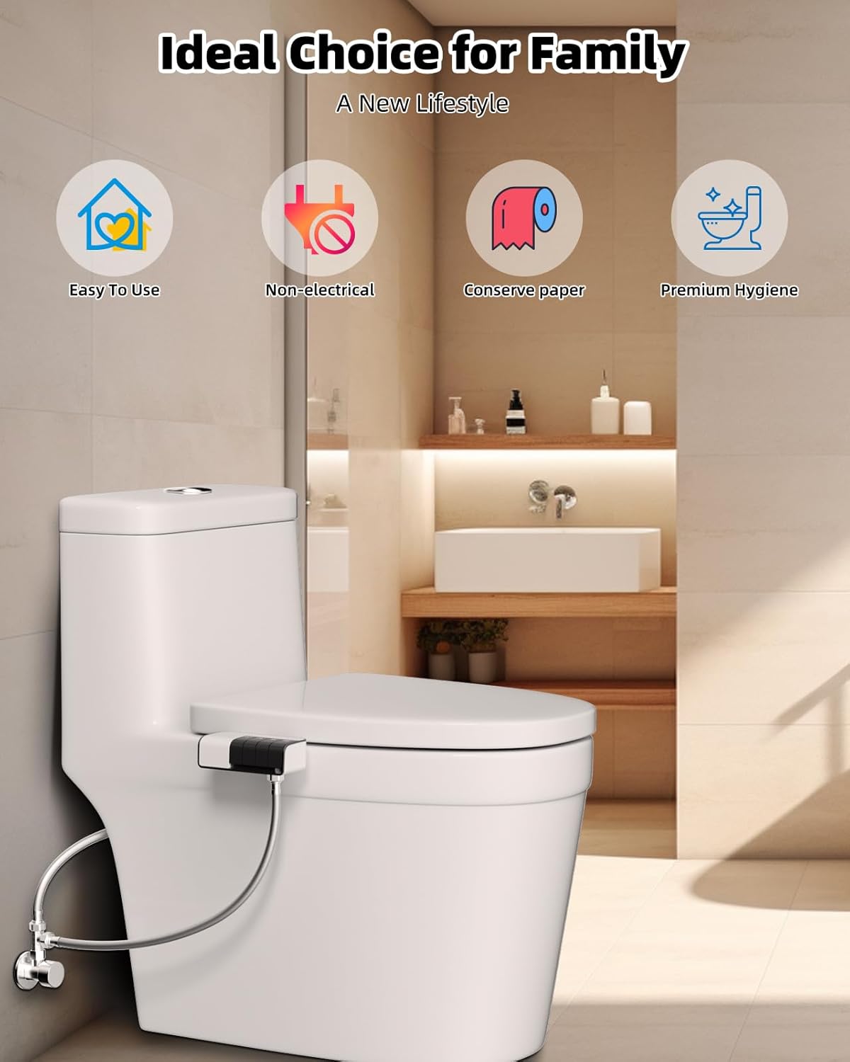 Bidet Attachment for Toilet - Non-Electric Dual Nozzle, Adjustable Water Pressure, Self-Cleaning, White