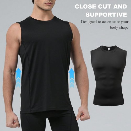 WXUP HOPS Men’s Sleeveless Performance Workout Tank Top - Moisture-Wicking & Quick Dry Gym Muscle Shirt for Running Fitness Basketball Outdoor Sports (Black1, S)