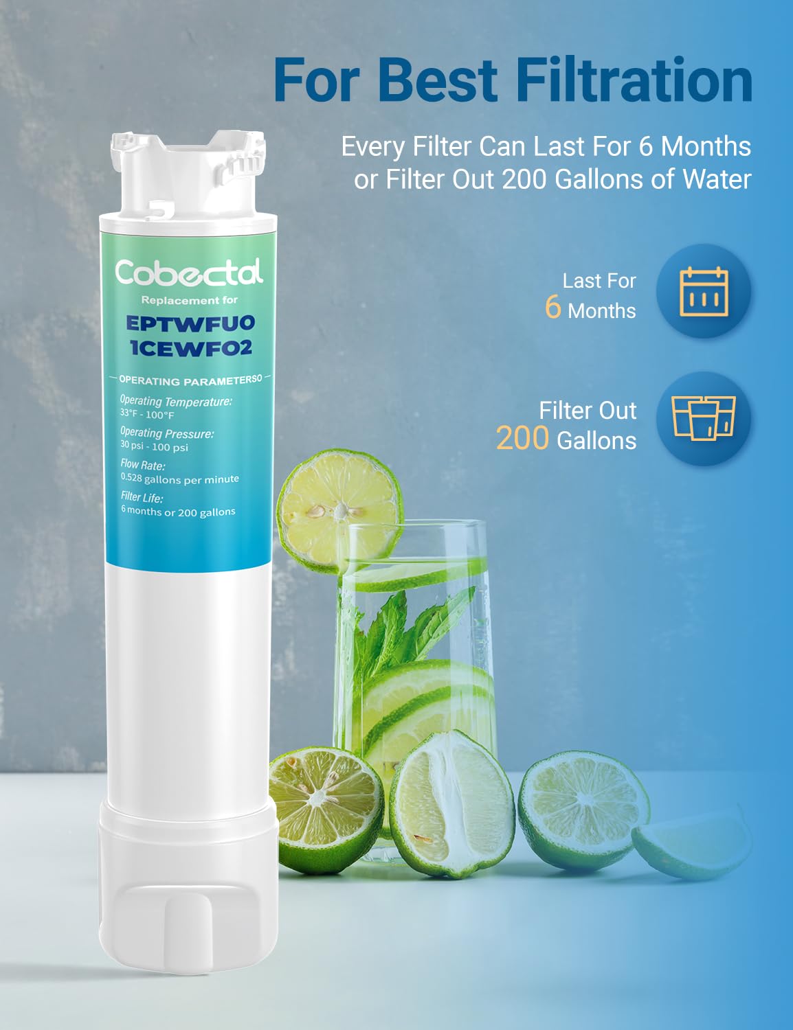 Replacement for EPTWFU01 Water Filter Compatible with fri*gidaire water filter, Fit for Pure Source Ultra II,EWF02, 012505454226, 4562222,3pack,by Cobectal