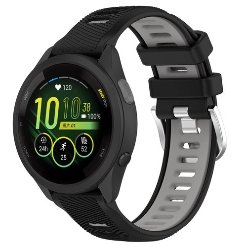 MOTONG For Garmin Forerunner 265S Replacement Band 18mm Replacement Wrist Watch Strap Band For Garmin Forerunner 265S/255S/255S Music(Silicone Black + Grey)