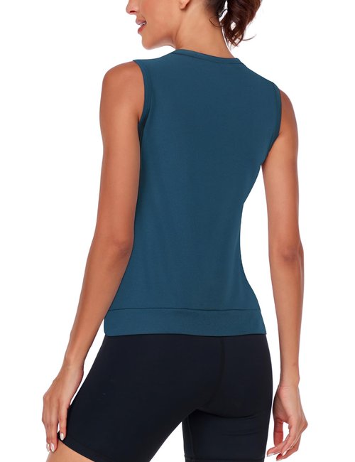LURANEE Women's Workout Athletic Tank Tops Quick Dry Sun Protection Yoga Gym Crop Sleeveless Shirts Dark Blue