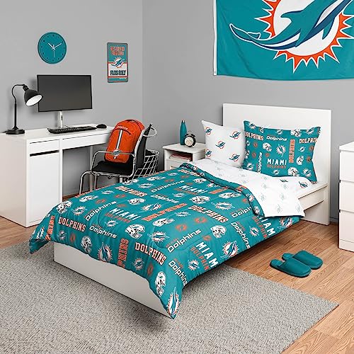 Miami Dolphins Twin Bed in a Bag Comforter Set - 5-Piece Bedding