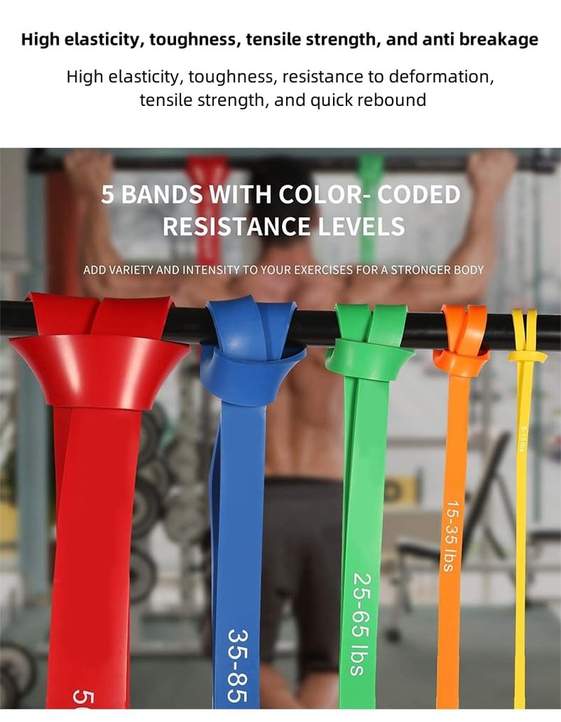 Pull Up Assist Bands Set, 5 Resistance Bands 15-125 lbs, Exercise Bands with Storage Bag, Workout Fitness Training